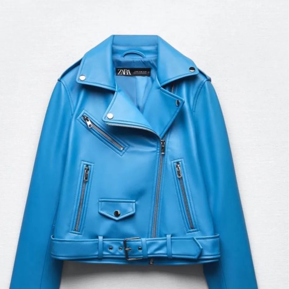 Zara Vibrant Blue Leather Jacket for Women